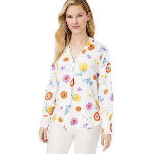 Ann Taylor Multi Color Long Sleeve Floral Mixed Media Pleat Front Blouse Size M